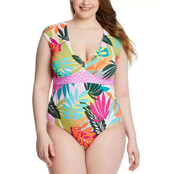Bleu Rod Beattie Other - Bleu by Rod Beattie Plus Wild at Heart Cap Sleeve Swimsuit One Piece 16W 16 W